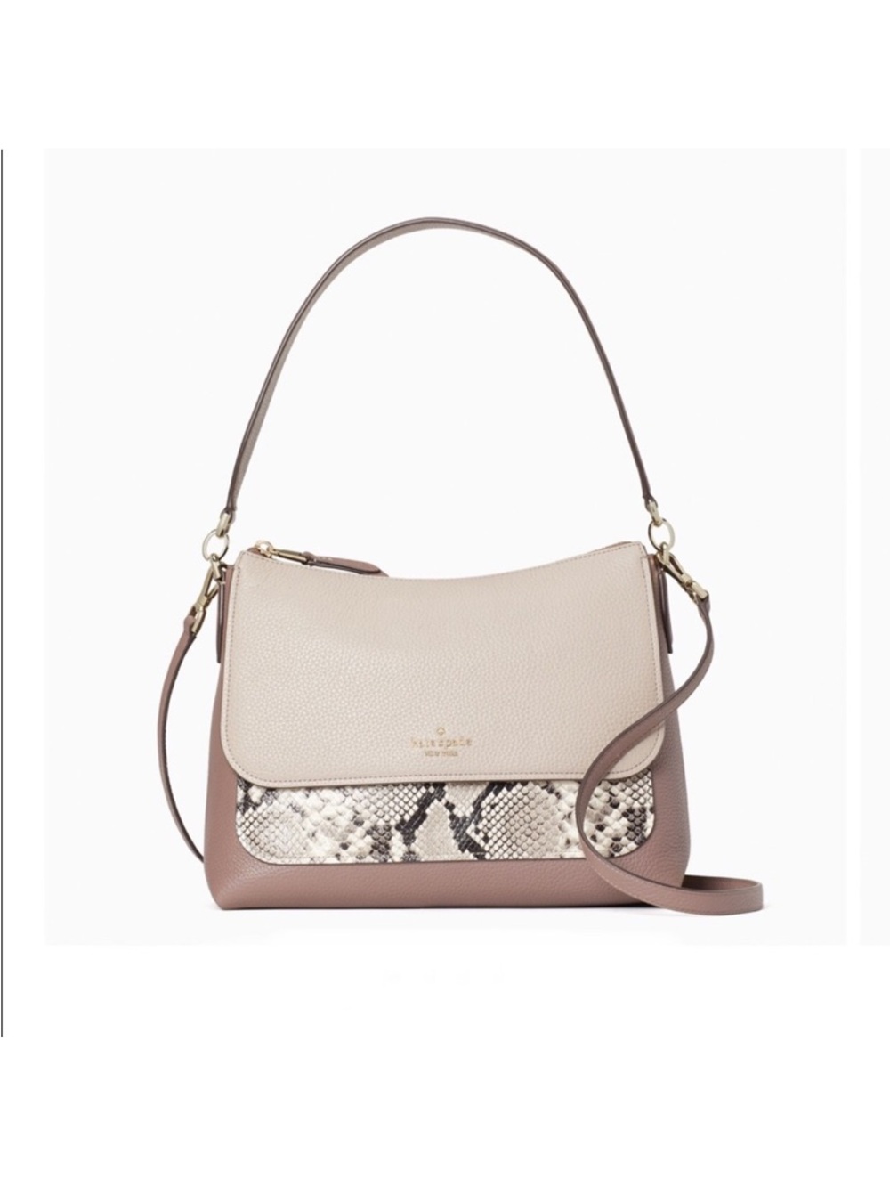 kate spade Two-Tone Mauve & Cream Leather Shoulder Bag with Snake Accent